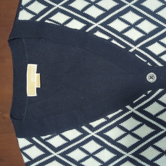 Michael Kors blue and white diamond design quarter sleeve cardigan button up - Picture 3 of 13